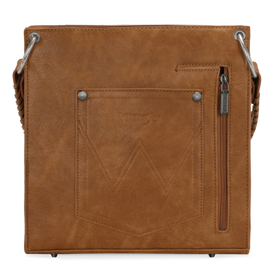 WG45G-918LBR - Wrangler Floral Embossed Fringe Concealed Carry Hobo/Crossbody - Light Brown