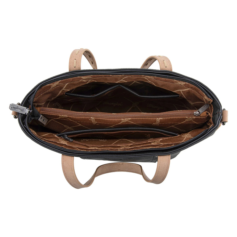 Load image into Gallery viewer, WG233-2009BK - Wrangler Aztec Embroidered Tote/Crossbody Bag - Black
