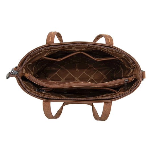 WG233-2009BR - Wrangler Aztec Embroidered Tote/Crossbody Bag - Brown