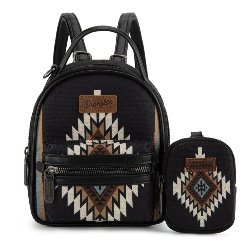 Load image into Gallery viewer, WG174-8601BK - Wrangler Southwestern Knitted Mini Backpack With Coin Pouch - Black
