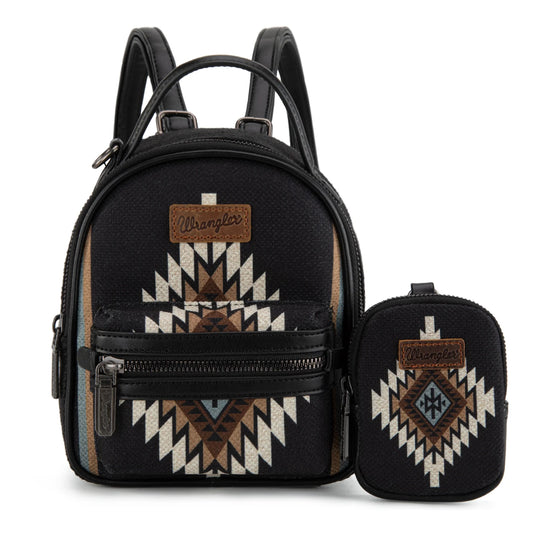 WG174-8601BK - Wrangler Southwestern Knitted Mini Backpack With Coin Pouch - Black