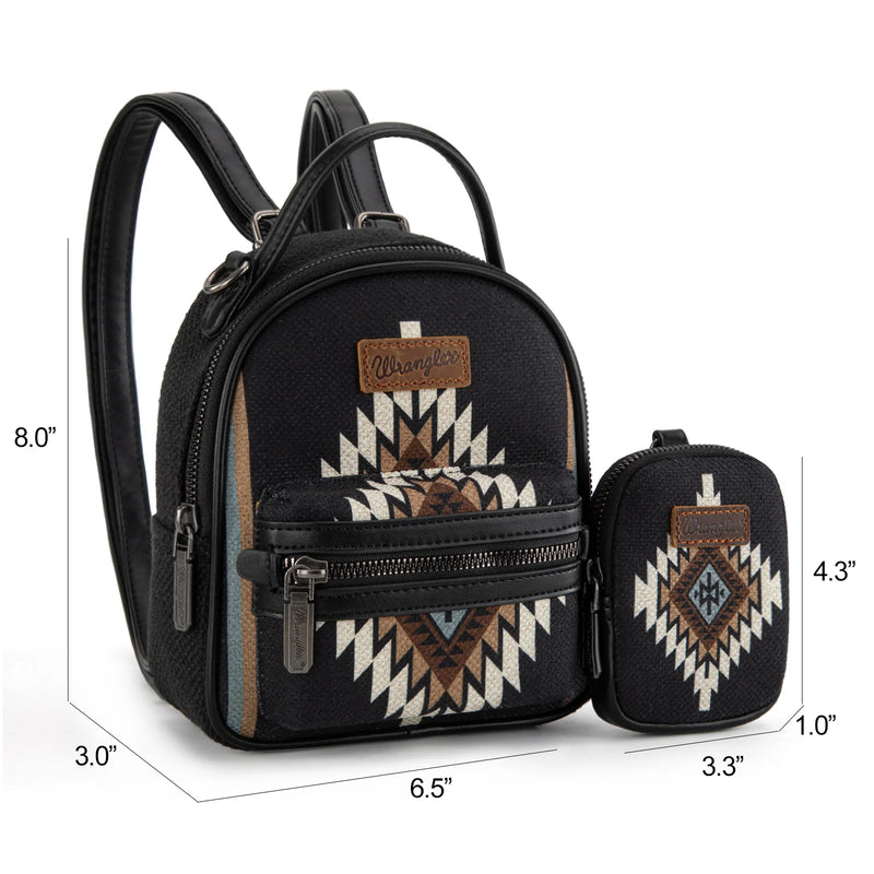 Load image into Gallery viewer, WG174-8601BK - Wrangler Southwestern Knitted Mini Backpack With Coin Pouch - Black
