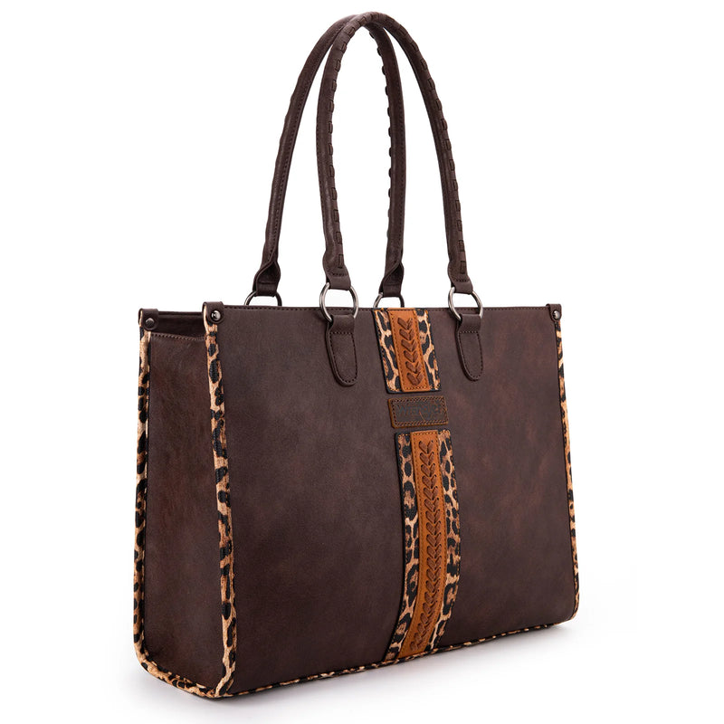 Load image into Gallery viewer, WG83G-8317CF - Wrangler Leopard Print Concealed Carry Tote - Coffee
