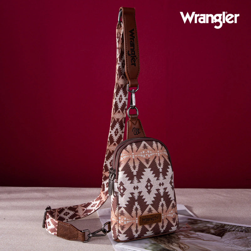 Load image into Gallery viewer, WG2205-210LCF - Wrangler Aztec Print Crossbody Sling Chest Bag - Light Coffee
