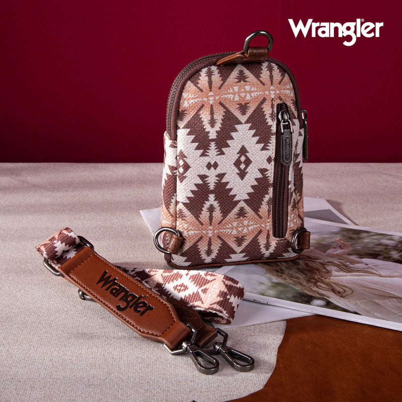 Load image into Gallery viewer, WG2205-210LCF - Wrangler Aztec Print Crossbody Sling Chest Bag - Light Coffee
