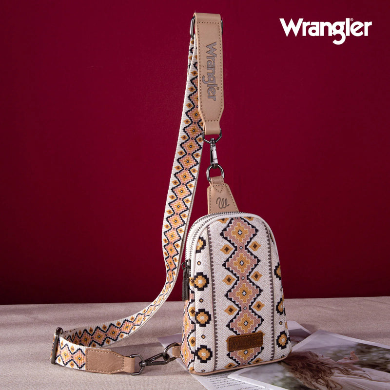 Load image into Gallery viewer, WG2205-210TN Wrangler Aztec Print Crossbody Sling Chest Bag - Tan
