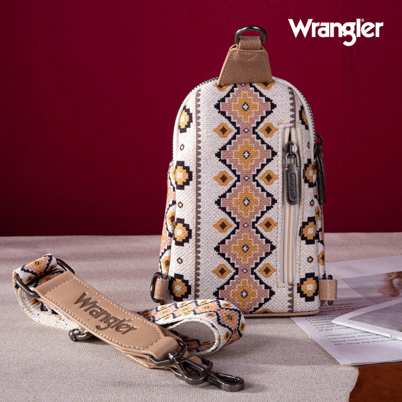 Load image into Gallery viewer, WG2205-210TN Wrangler Aztec Print Crossbody Sling Chest Bag - Tan
