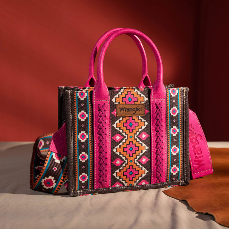 Load image into Gallery viewer, WG2203-8120SHPK - Wrangler Southwestern Print Small Canvas Tote/Crossbody - Hot Pink
