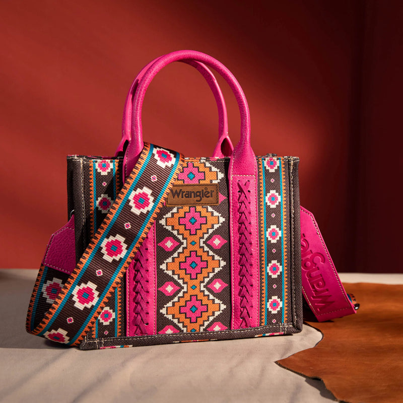 Load image into Gallery viewer, WG2203-8120SHPK - Wrangler Southwestern Print Small Canvas Tote/Crossbody - Hot Pink
