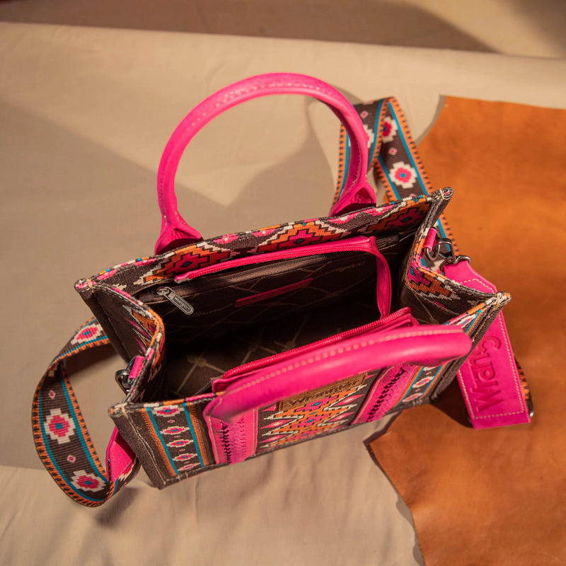 Load image into Gallery viewer, WG2203-8120SHPK - Wrangler Southwestern Print Small Canvas Tote/Crossbody - Hot Pink
