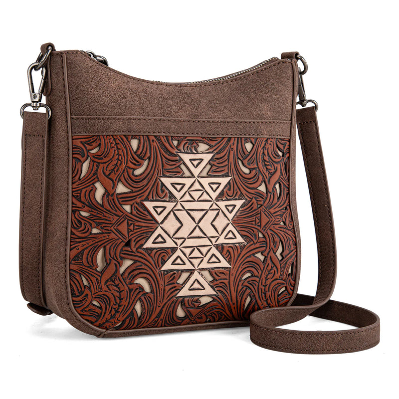 Load image into Gallery viewer, TR190-8360CF - Trinity Ranch Floral Aztec Tooled Crossbody
