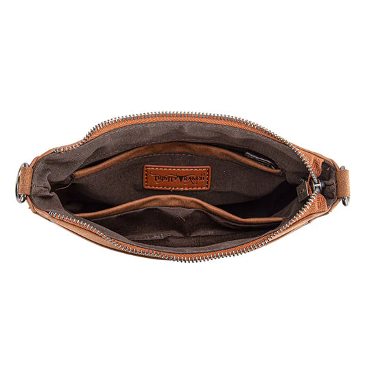 TR190-8360BR - Trinity Ranch Floral Aztec Tooled Crossbody