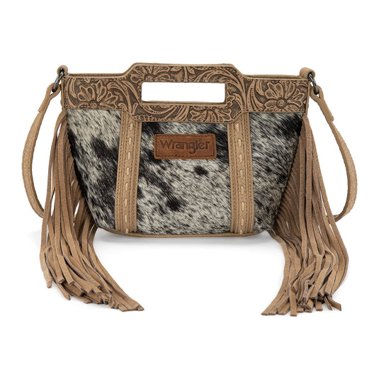 WG283-8015TN - Wrangler Genuine Cowhide Top Handle Fringe Crossbody - Tan