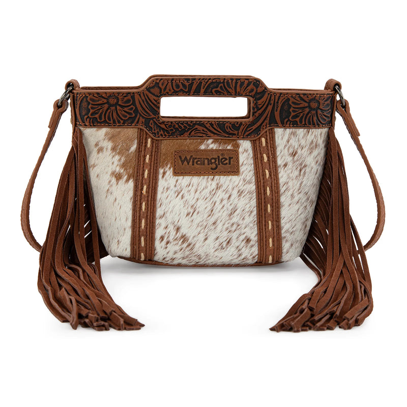 Load image into Gallery viewer, WG283-8015BR - Wrangler Genuine Cowhide Top Handle Fringe Crossbody - Brown
