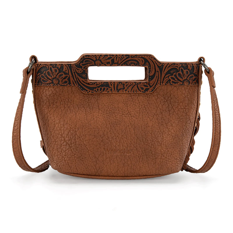Load image into Gallery viewer, WG283-8015BR - Wrangler Genuine Cowhide Top Handle Fringe Crossbody - Brown
