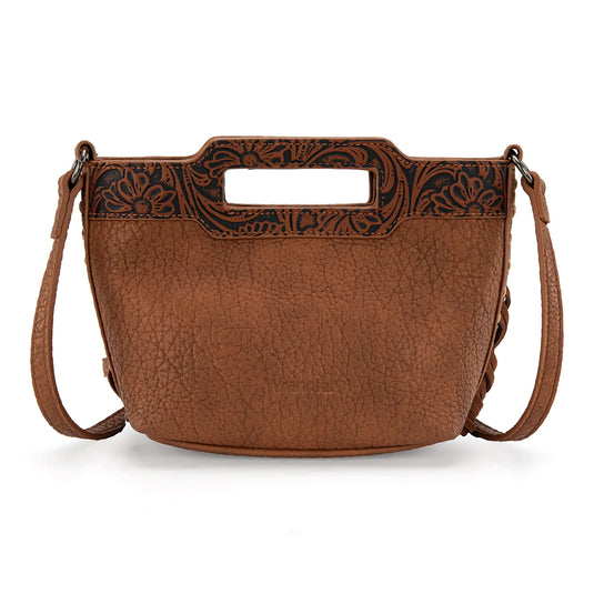 WG283-8015BR - Wrangler Genuine Cowhide Top Handle Fringe Crossbody - Brown