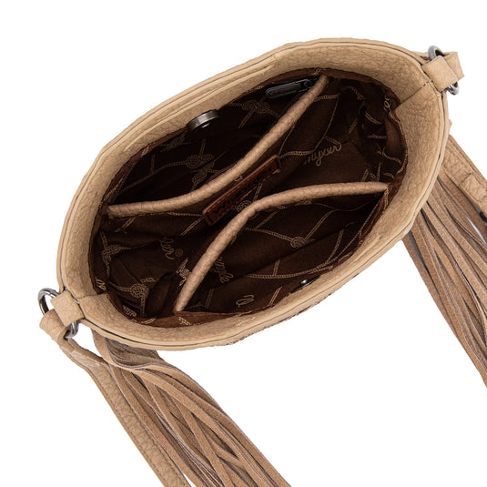 WG283-8015TN - Wrangler Genuine Cowhide Top Handle Fringe Crossbody - Tan