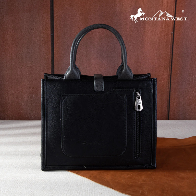 Load image into Gallery viewer, MW1254G-8120 SBK - Montana West Buckle Aztec Concealed Carry Tote/Crossbody
