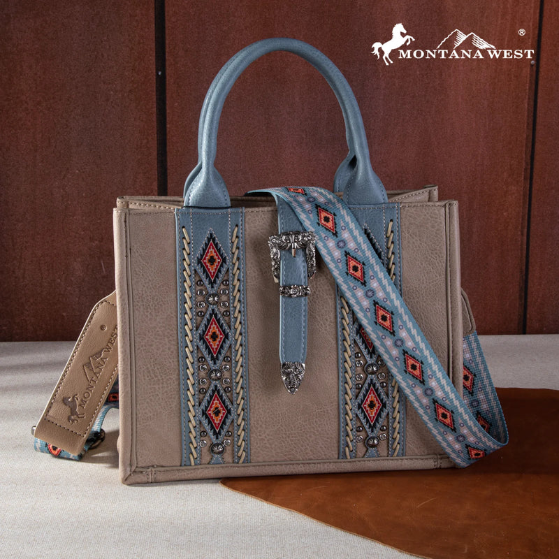 Load image into Gallery viewer, MW1254G-8120 SKH -  Montana West Buckle Aztec Concealed Carry Tote/Crossbody
