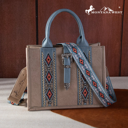 MW1254G-8120 SKH -  Montana West Buckle Aztec Concealed Carry Tote/Crossbody