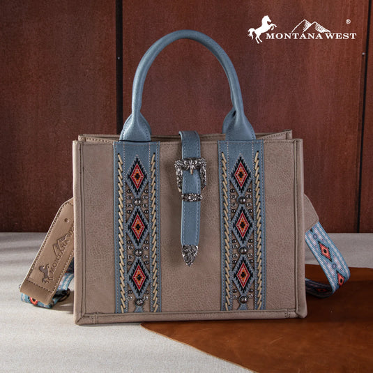 MW1254G-8120 SKH -  Montana West Buckle Aztec Concealed Carry Tote/Crossbody