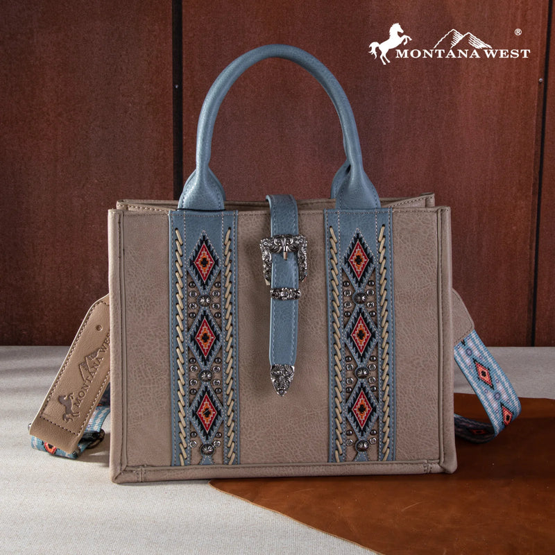 Load image into Gallery viewer, MW1254G-8120 SKH -  Montana West Buckle Aztec Concealed Carry Tote/Crossbody
