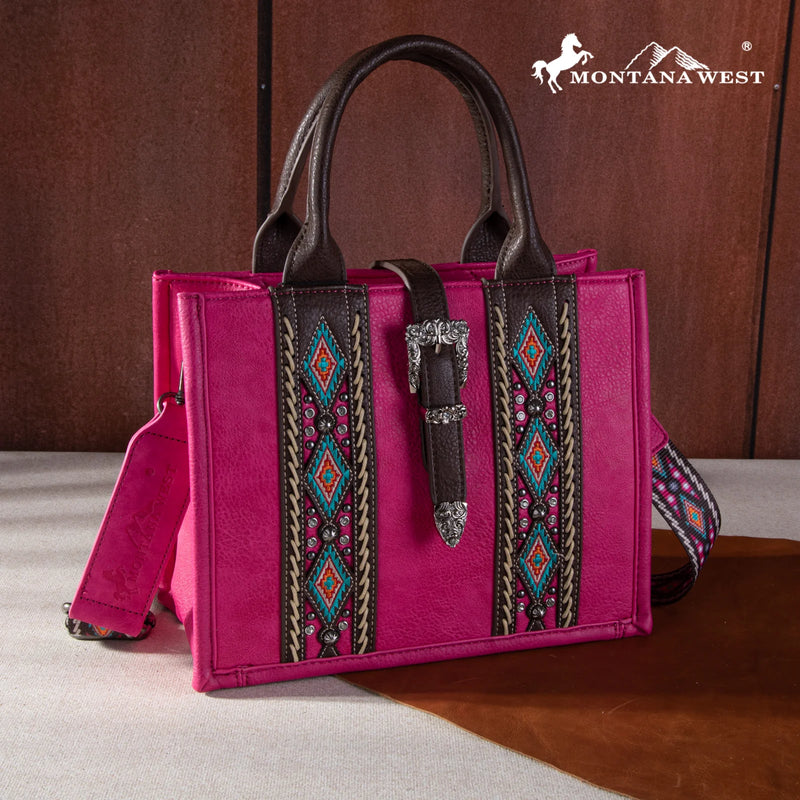 Load image into Gallery viewer, MW1254G-8120 SHPK -  Montana West Buckle Aztec Concealed Carry Tote/Crossbody
