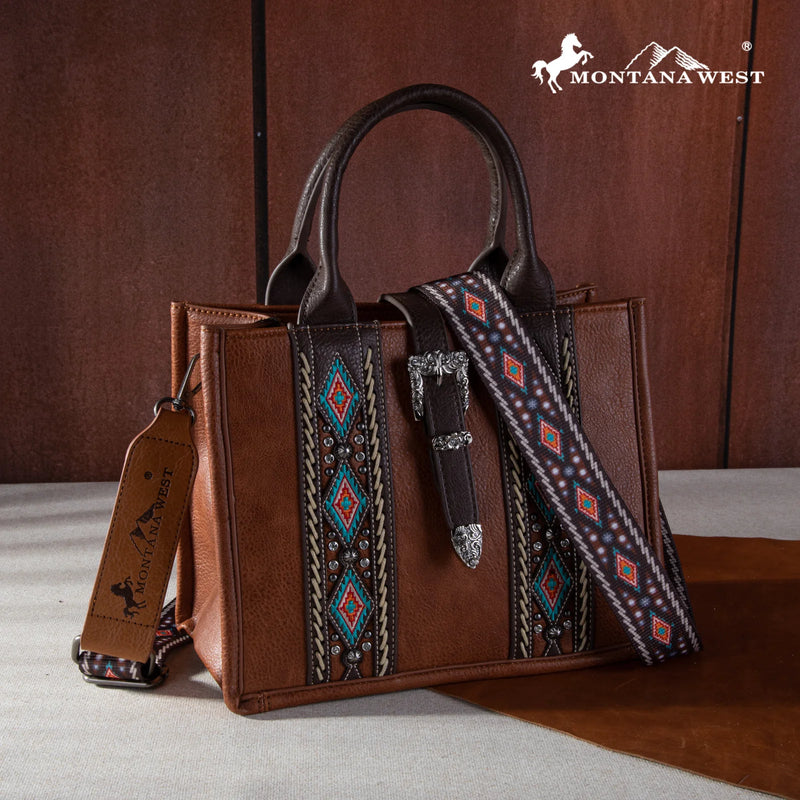 Load image into Gallery viewer, MW1254G-8120 SBR - Montana West Buckle Aztec Concealed Carry Tote/Crossbody
