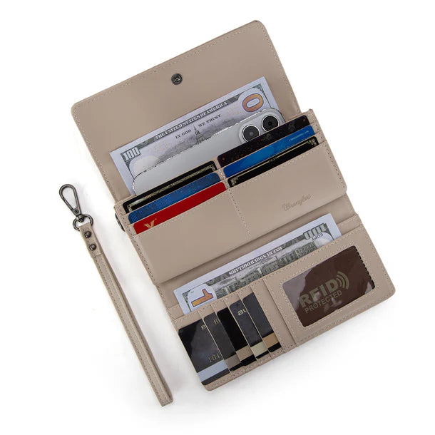 Load image into Gallery viewer, WG218-W068BG - Wrangler Aztec Embroidered Wallet/Wristlet - Beige
