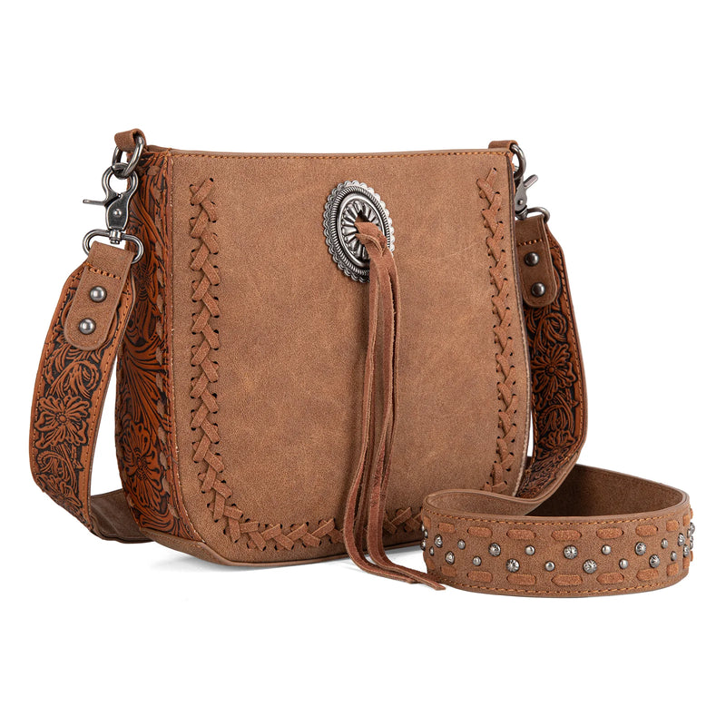 Load image into Gallery viewer, MW1329-8360BR - Montana West Tooled Collection Crossbody -Brown
