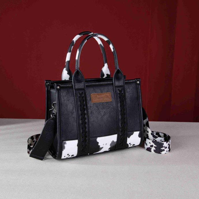 WG102-8120SBK - Wrangler Cow Print Concealed Carry Tote/Crossbody - Black