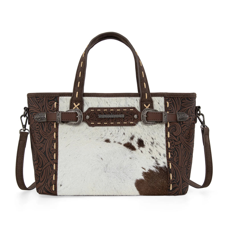 Load image into Gallery viewer, TR199-8122CF - Trinity Ranch Genuine Hair-On Cowhide Tooled Tote/Crossbody - Coffee
