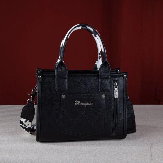 WG102-8120SBK - Wrangler Cow Print Concealed Carry Tote/Crossbody - Black