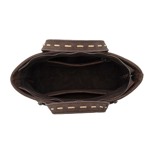 TR199-8122CF - Trinity Ranch Genuine Hair-On Cowhide Tooled Tote/Crossbody - Coffee