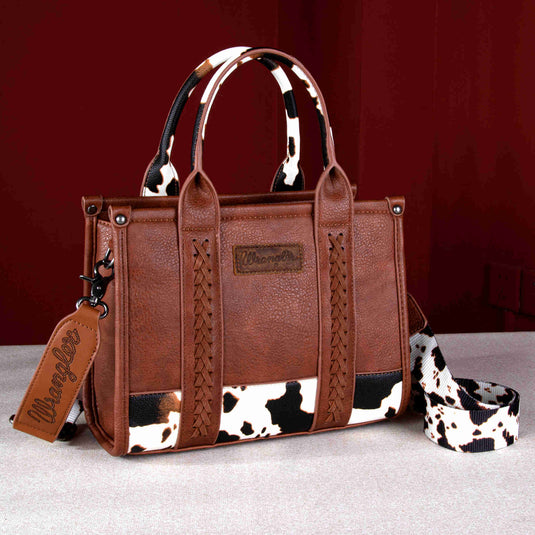 WG102-8120SBR -  Wrangler Cow Print Concealed Carry Tote/Crossbody - Brown