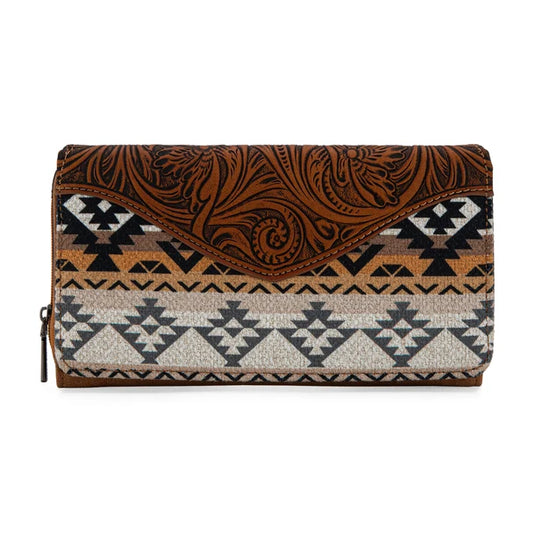 MW1295G-8313WTN - Montana West Tooled Aztec Tote/Crossbody with Wallet Set - Tan