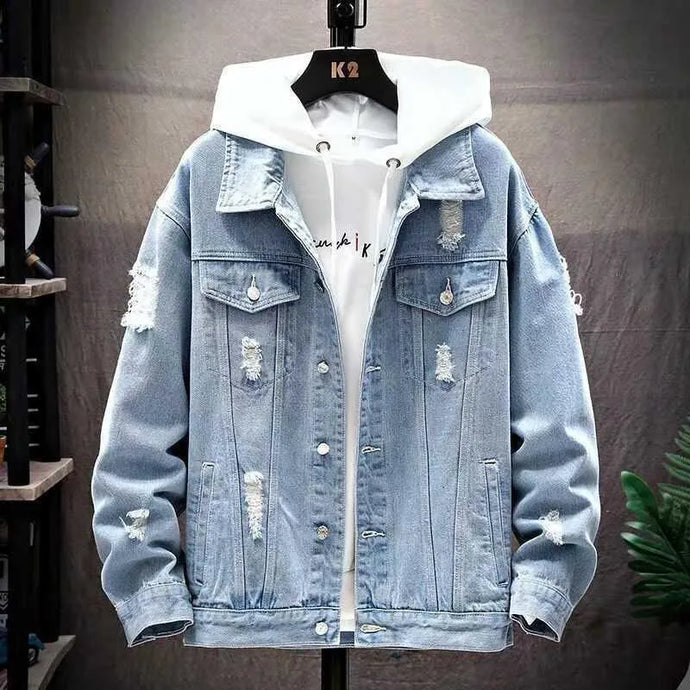 NIHMEN 5 - Men's Light Blue Distressed Denim Jacket