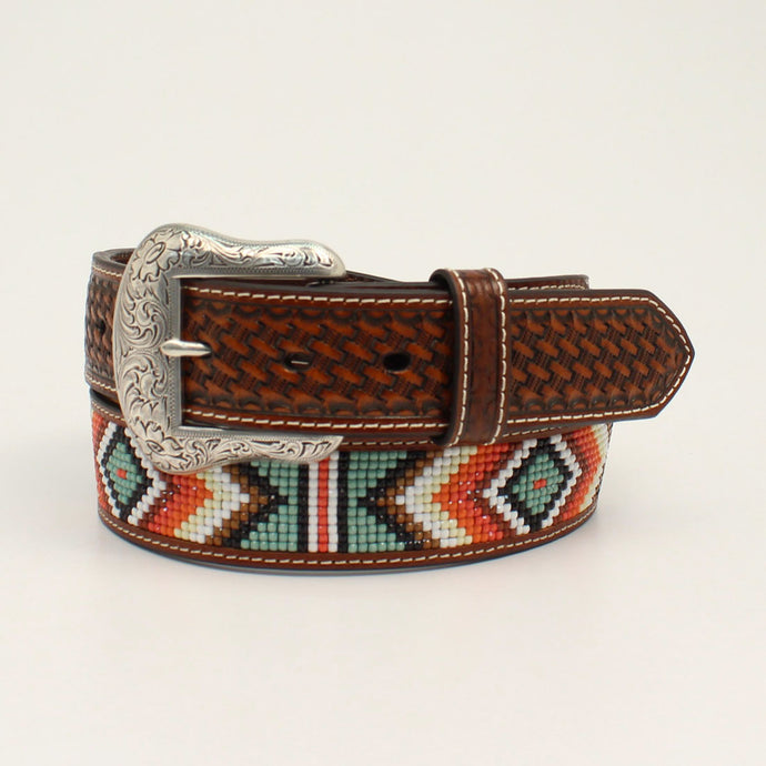 N210004408 - Nocona Mens Belt 1 1/2 Basket Weave Diamond Beaded Tan