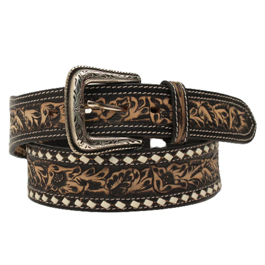 N210005801 - Nocona Mens Belt Buck Lacing Floral Tooled Black