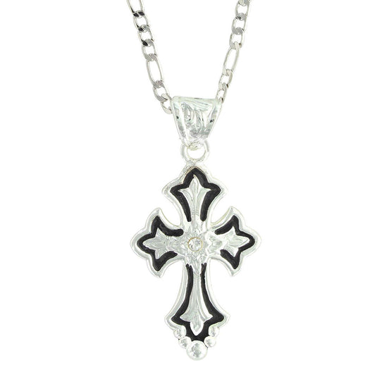 NC1218 - Montana Silversmiths Flower on Silver and Black Cross Fleury