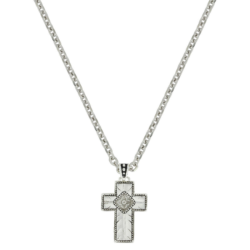 Load image into Gallery viewer, NC3588RTS - Montana Silversmiths Men&#39;s Banded Feathered Cross Necklace
