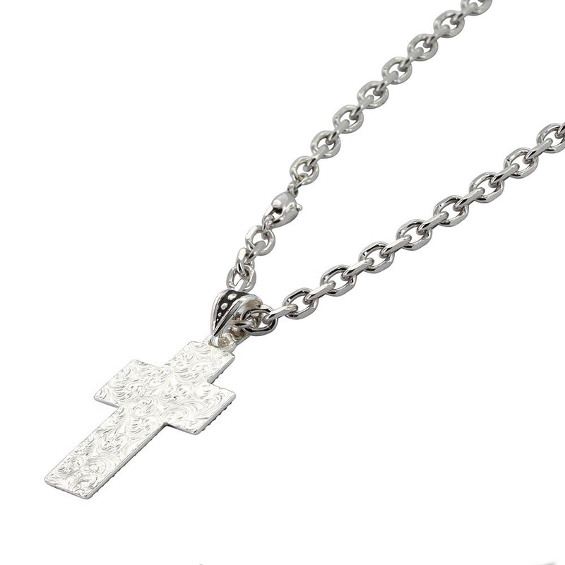 Load image into Gallery viewer, NC3588RTS - Montana Silversmiths Men&#39;s Banded Feathered Cross Necklace
