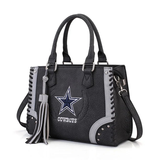 Load image into Gallery viewer, NFL-HB-DAL-021 -GY - Dallas Cowboys Whipstitch Fringe Handheld Tote Crossbody Bag
