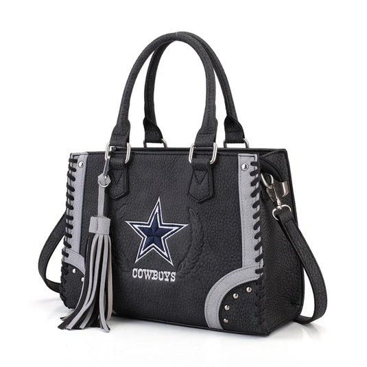 NFL-HB-DAL-021 -GY - Dallas Cowboys Whipstitch Fringe Handheld Tote Crossbody Bag