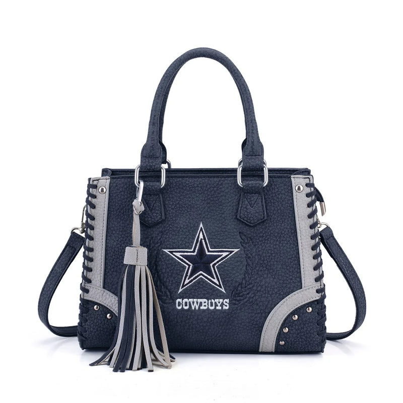 Load image into Gallery viewer, NFL-HB-DAL-021-LB - Dallas Cowboys Whipstitch Fringe Handheld Tote Crossbody Bag
