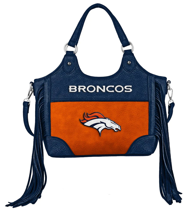 Load image into Gallery viewer, NFL-HB-DEN-011-OR - Denver Broncos Two-Tone Fringe Hobo Tote Bag - Orange
