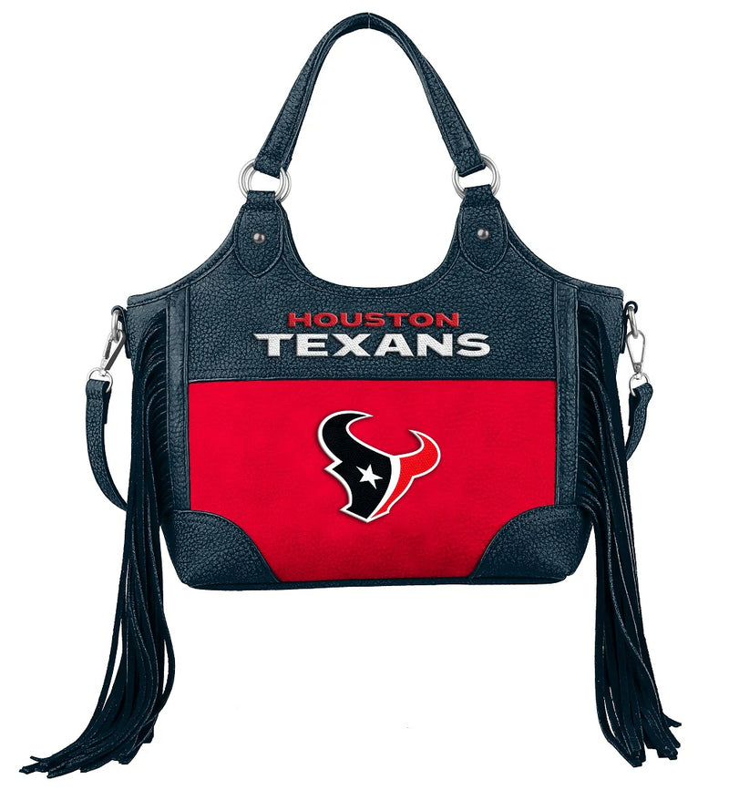 Load image into Gallery viewer, NFL-HB-HST-011-RD - Houston Texans Two-Tone Fringe Hobo Tote Bag - Red
