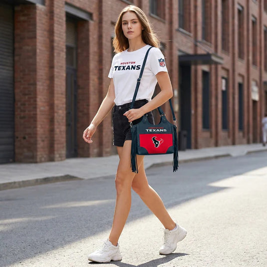 NFL-HB-HST-011-RD - Houston Texans Two-Tone Fringe Hobo Tote Bag - Red