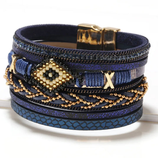 NIHBC56 - Boho Blue Multi Layer Devil's Eye Bracelet