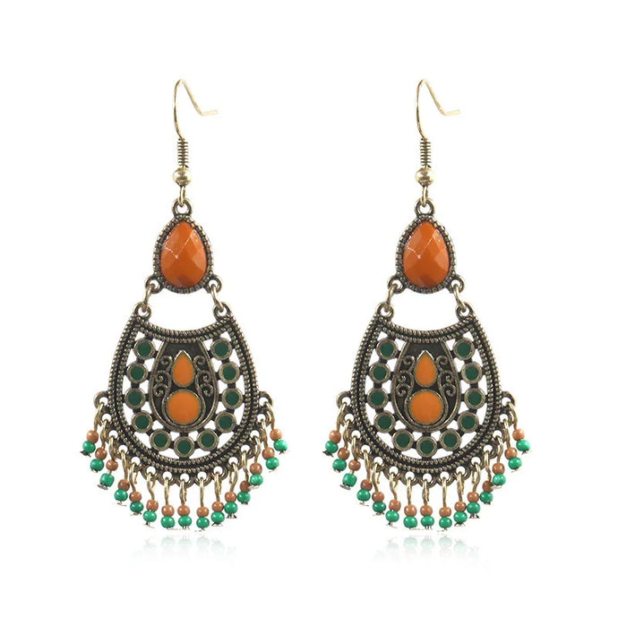 NIHER42 - Bojo Earrings with Orange & Green Beads